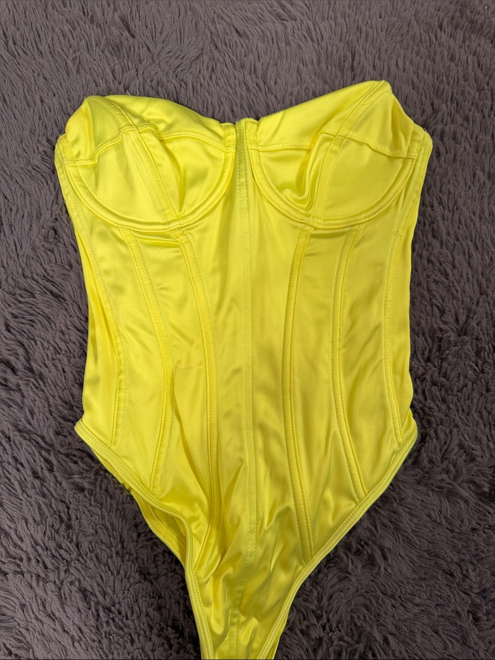 White Fox Neon Yellow Strapless Corset Wired Bodysuit Size Small